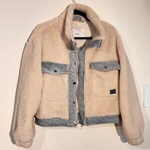 Bershka Sherpa Denim Jacket - Size 28 - Cozy Oversized Crop Jacket